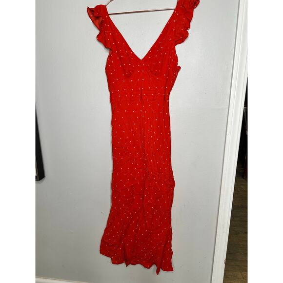 JASON WU x RTR Red Polka Dot Flutter Sleeves Retro Style Midi Dress Size 2 - Picture 3 of 15